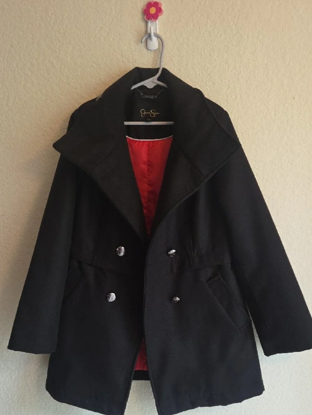 Jessica Simpson Black Double-Breasted Peacoat with Silver Buttons